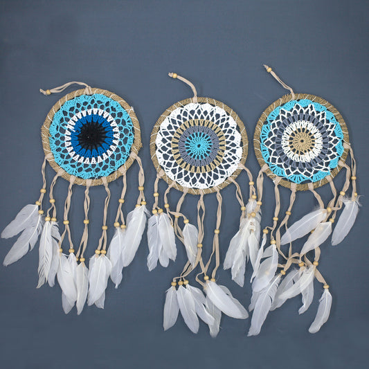 Pack of 6 Pastel Blue Macramé Dream Catcher 16cm (asst colours)