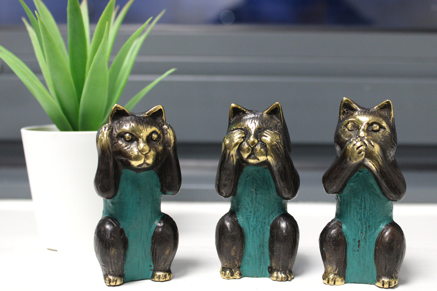 Set of 3 - See No, Hear No, Speak No Evil - Brass Cats