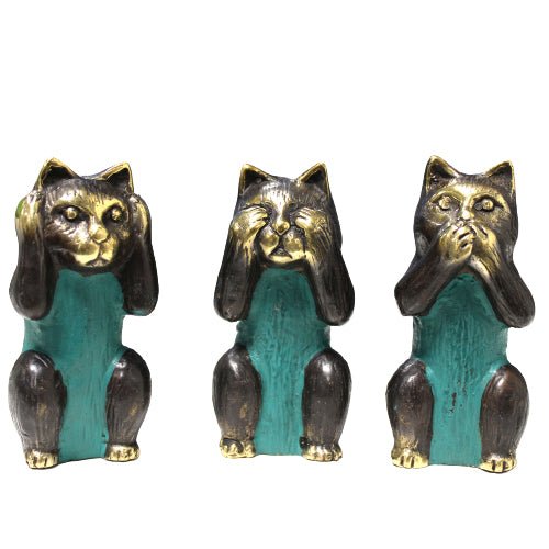 Set of 3 - See No, Hear No, Speak No Evil - Brass Cats