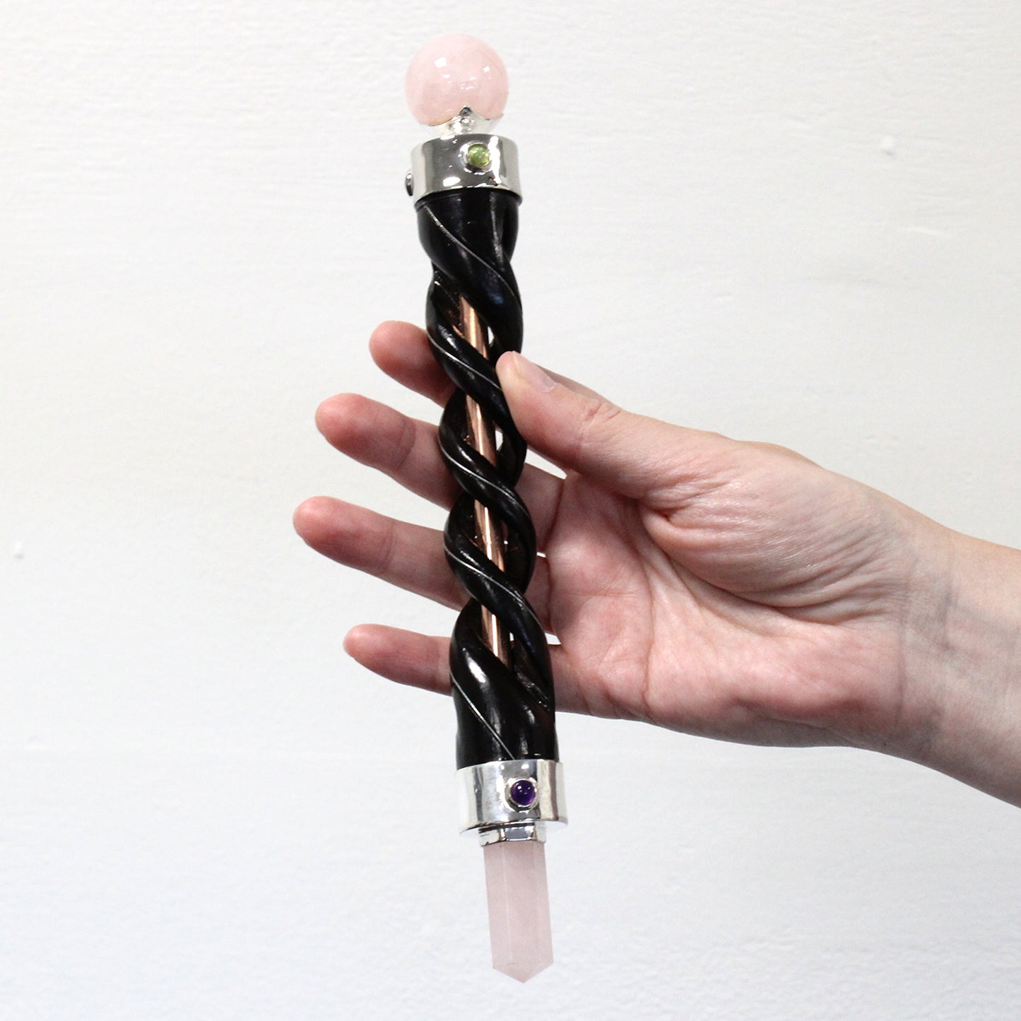 Spiral Carving Healing Wand - Copper Pipe Rock Quartz