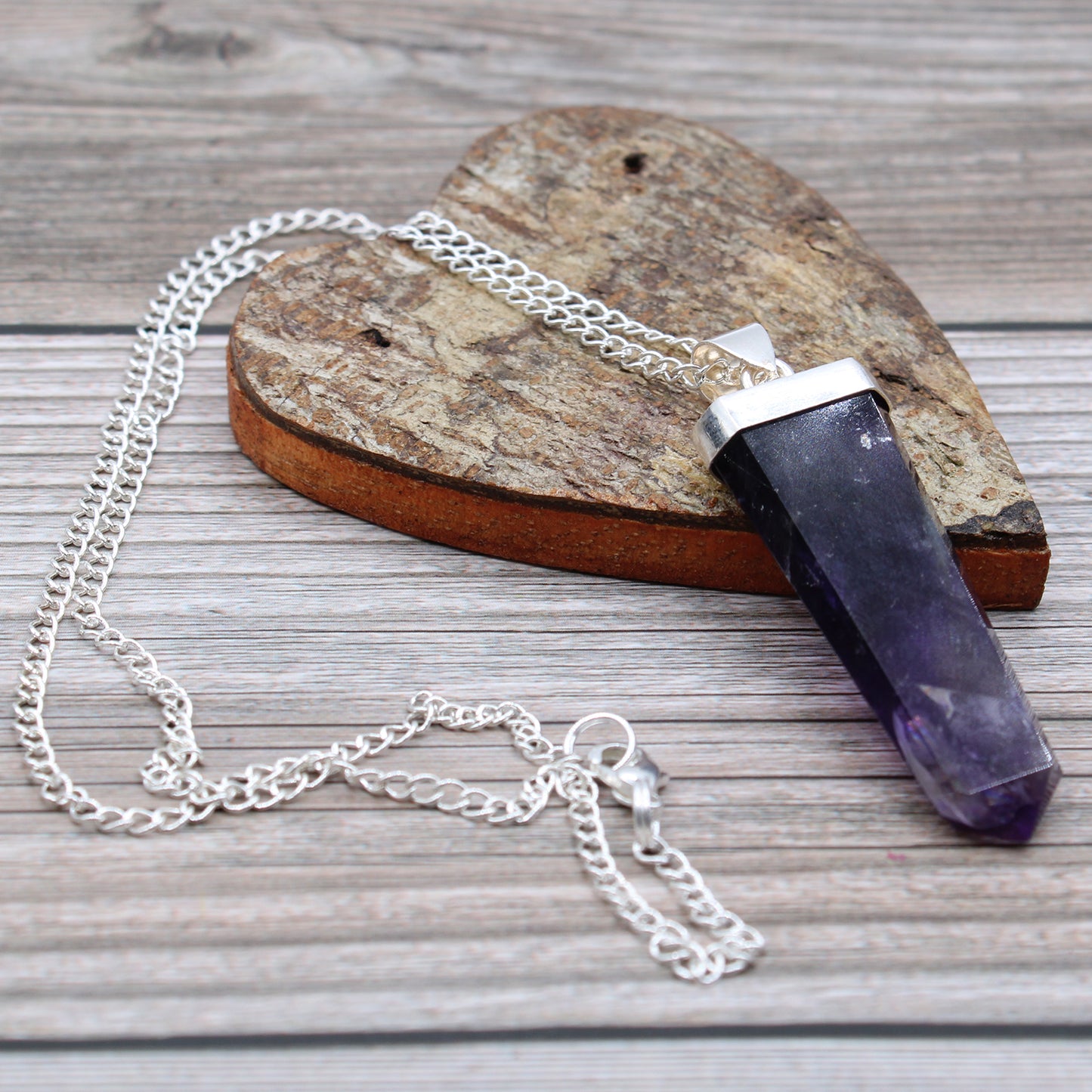 Gemstone Flat Pencil Pendant - Amethyst