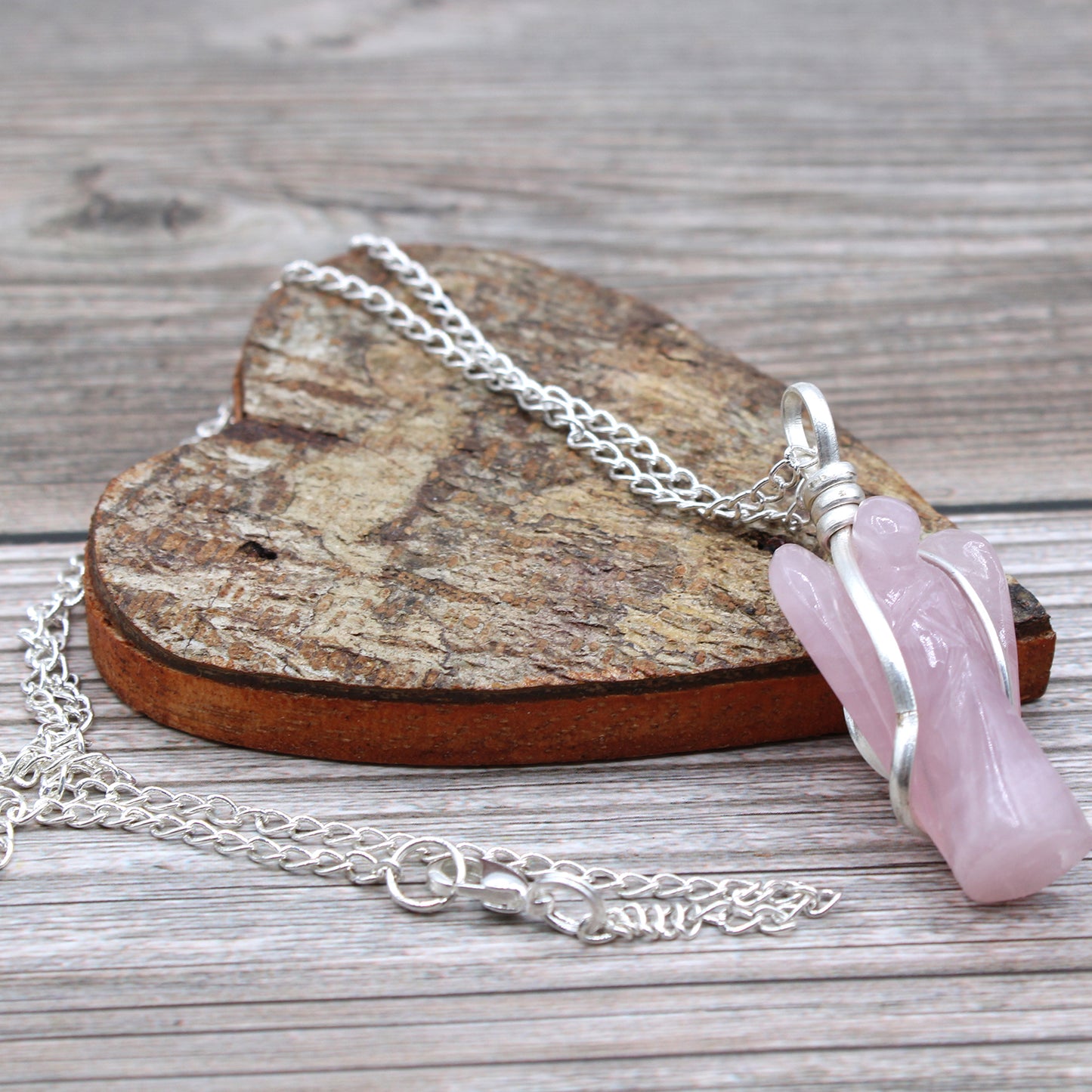 Gemstone Guardian Angel Pendant - Rose Quartz