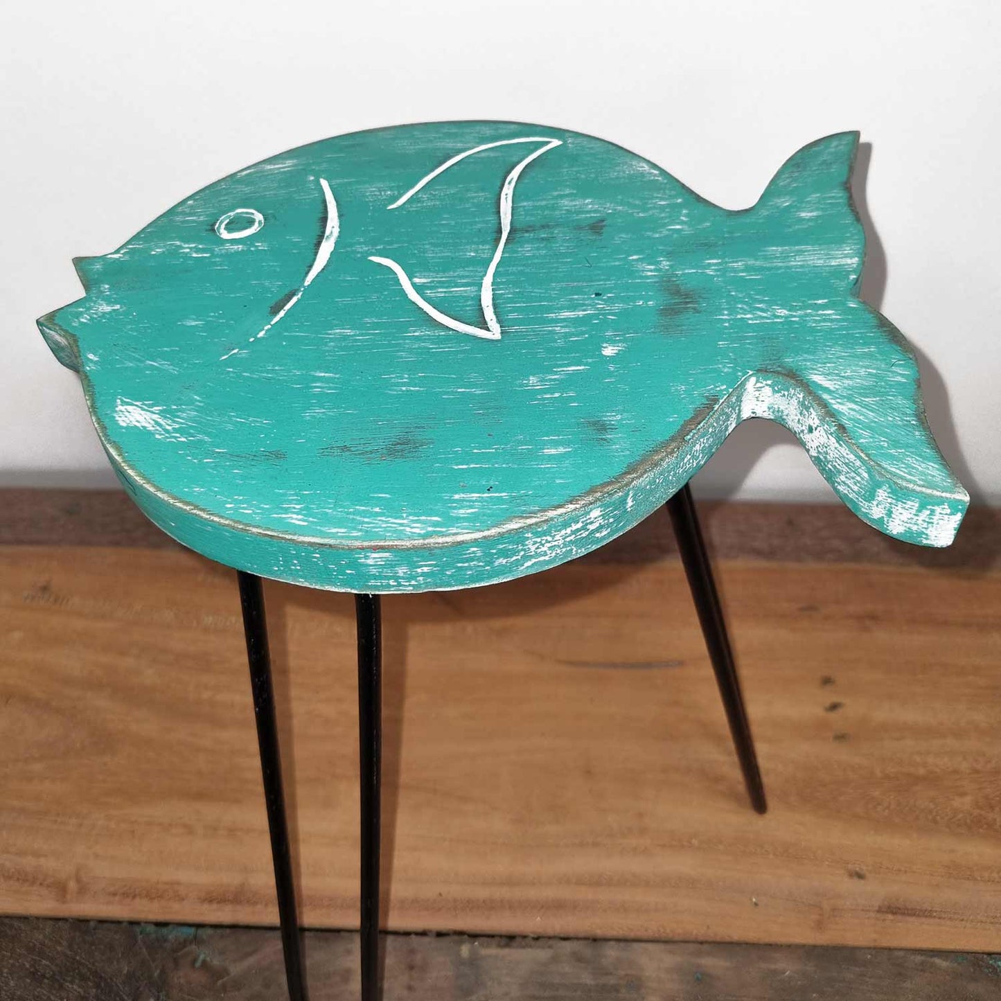 Albasia Wood Fish Plant Stand - Turquoise