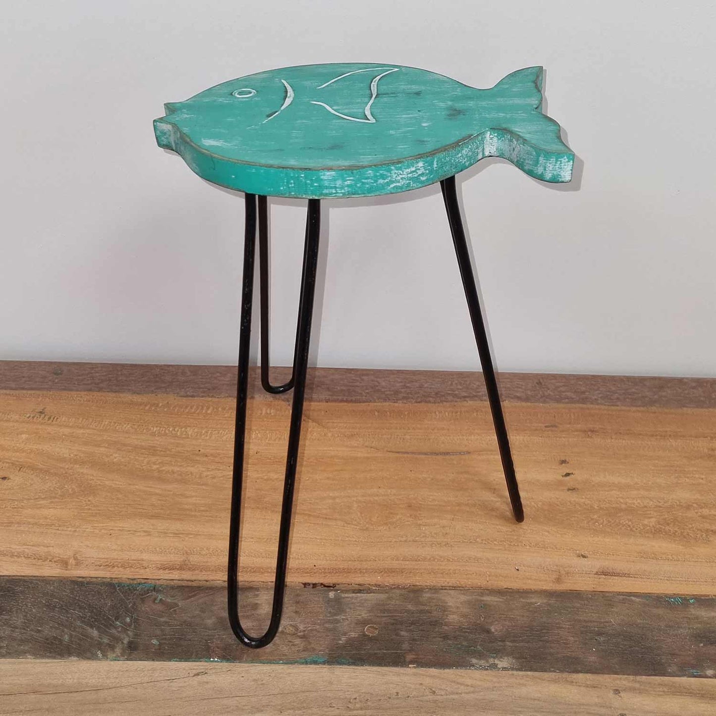 Albasia Wood Fish Plant Stand - Turquoise