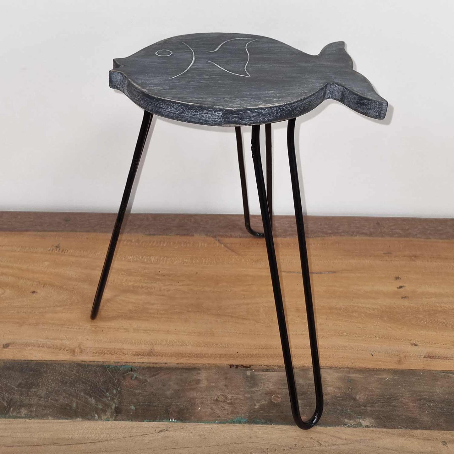 Albasia Wood Fish Plant Stand - Greywash