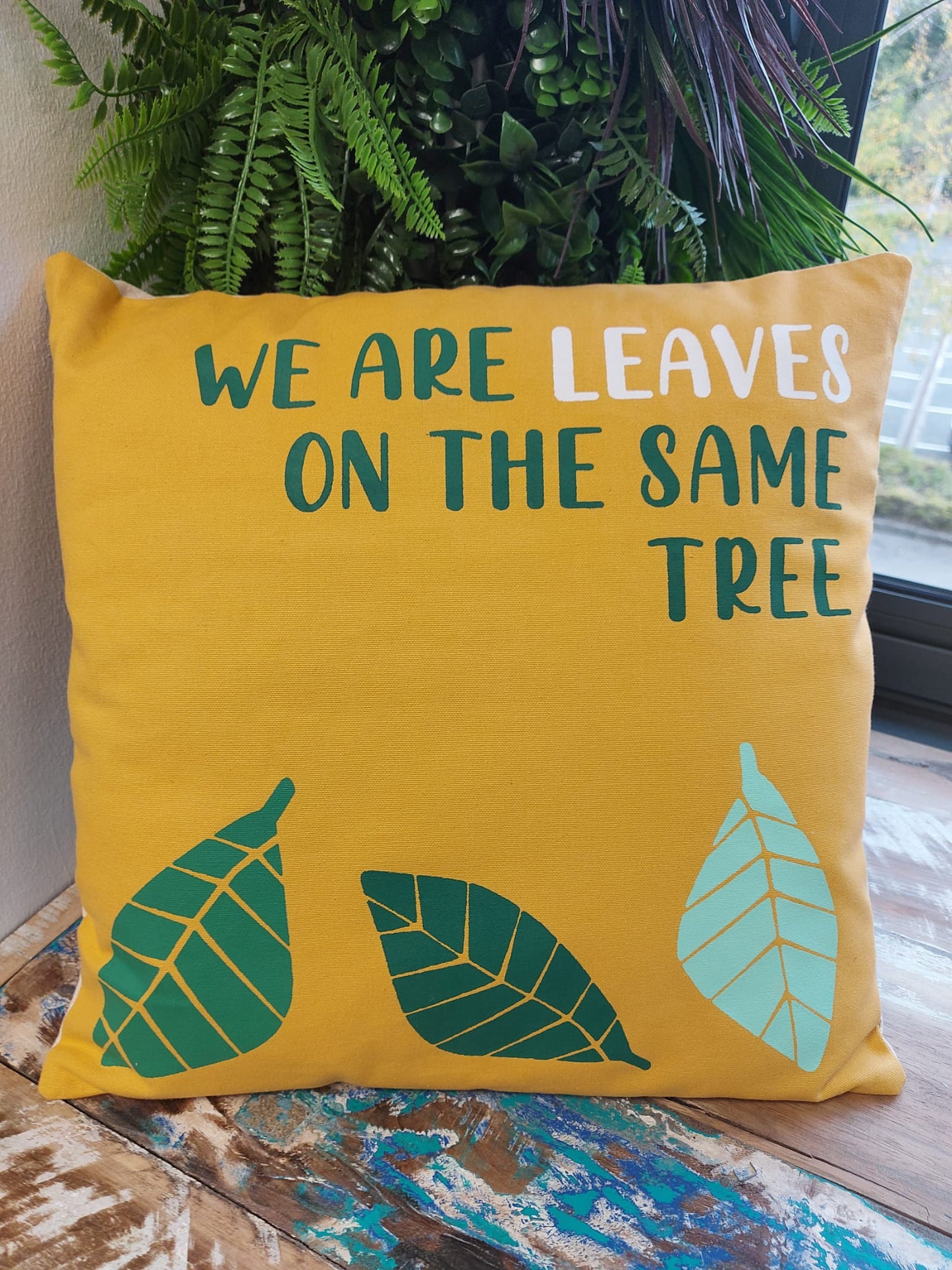 Printed Cotton Cushion Cover - We are Leaves - Blue