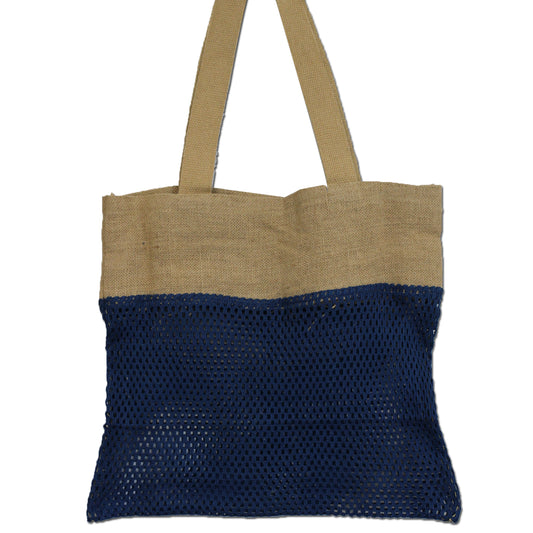 Pure Soft Jute and Cottong Mesh Bag - Denim