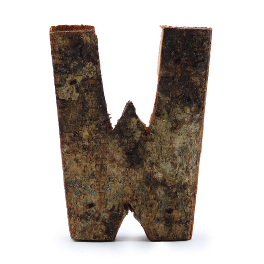 Rustic Bark Letter   - "W"  - 7cm