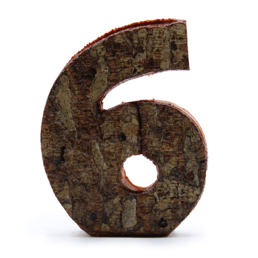 Rustic Bark Number - "6"  - 7cm