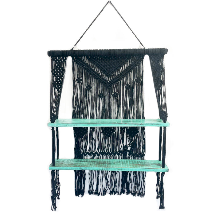 Black Macrame Hanging Shelves - Turquoise