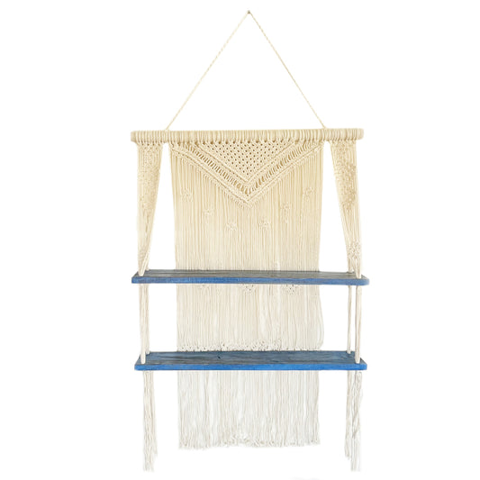 Natural Macrame Hanging Shelves - Blue