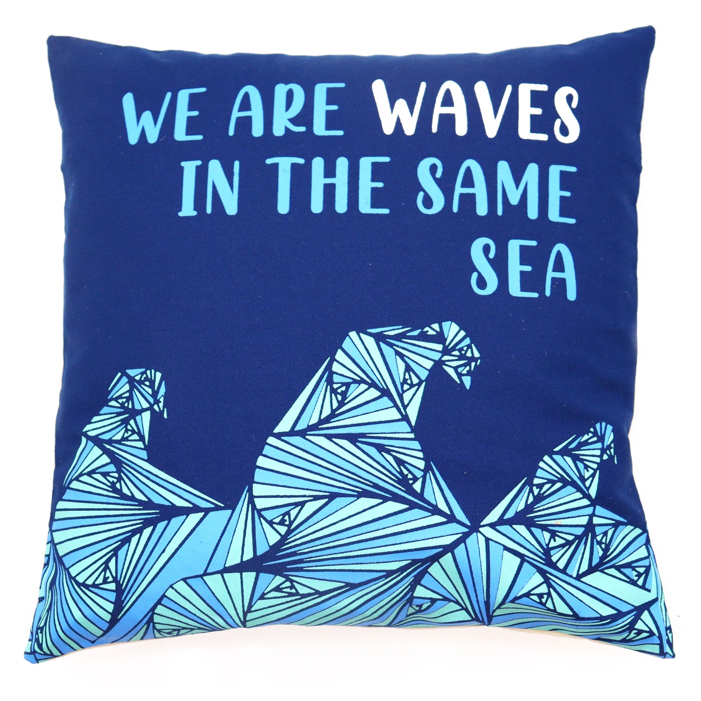 Printed Cotton Cushion Cover - We are Waves - Grey