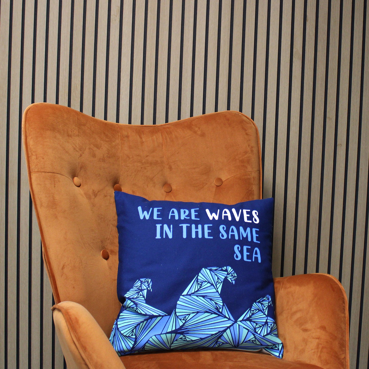 Printed Cotton Cushion Cover - We are Waves - Natural