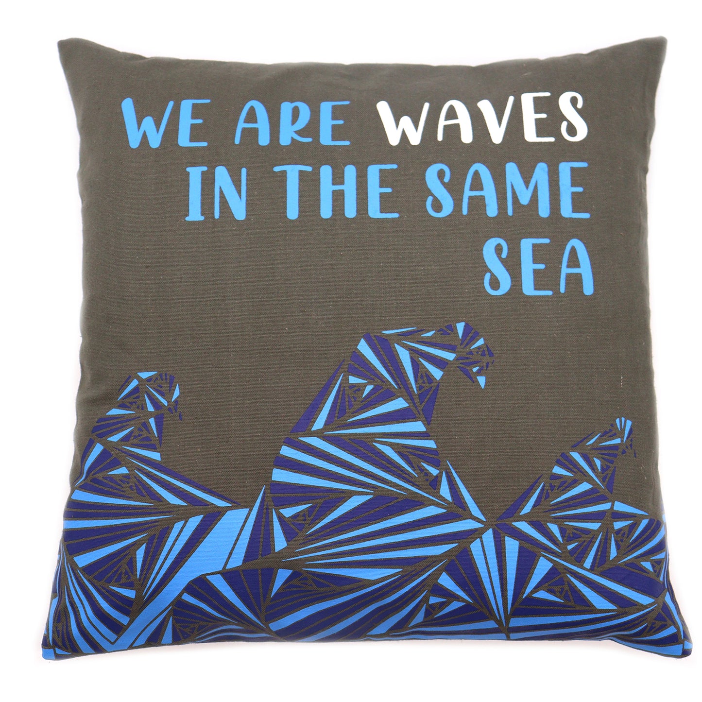 Printed Cotton Cushion Cover - We are Waves - Blue