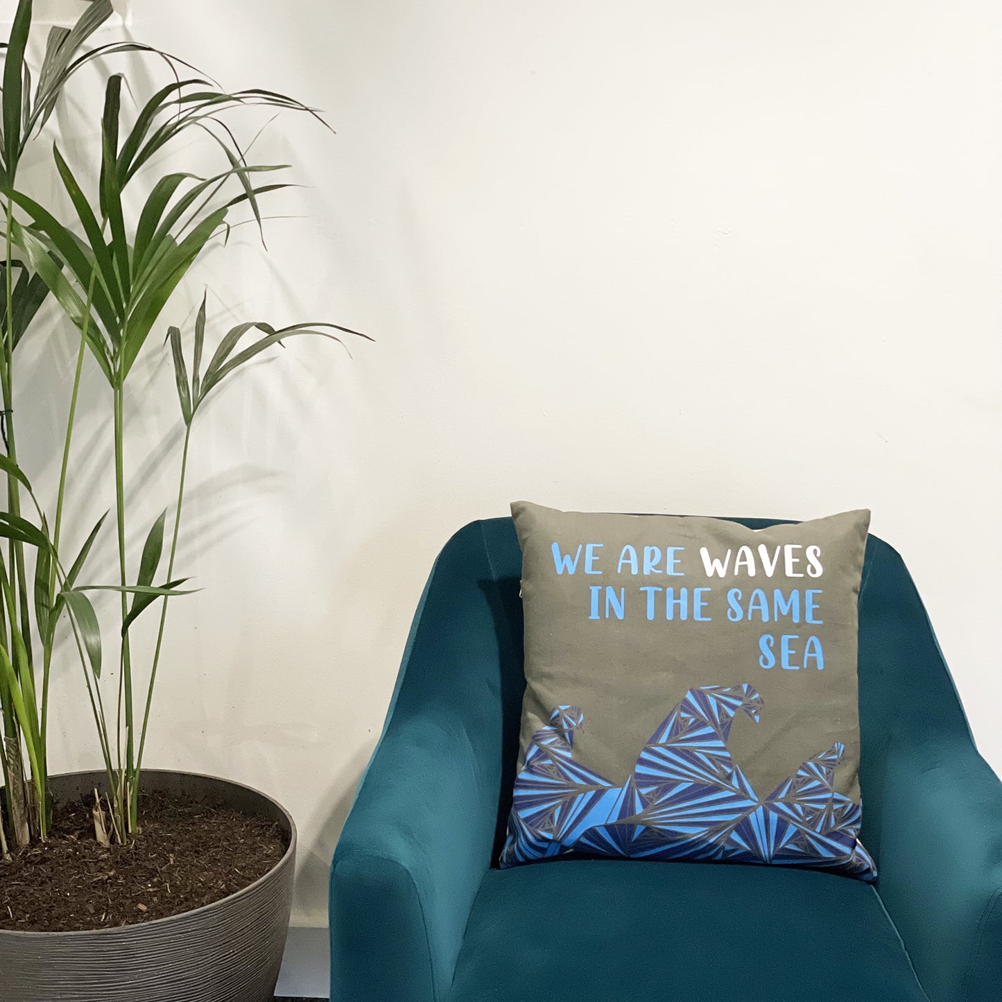 Printed Cotton Cushion Cover - We are Waves - Blue