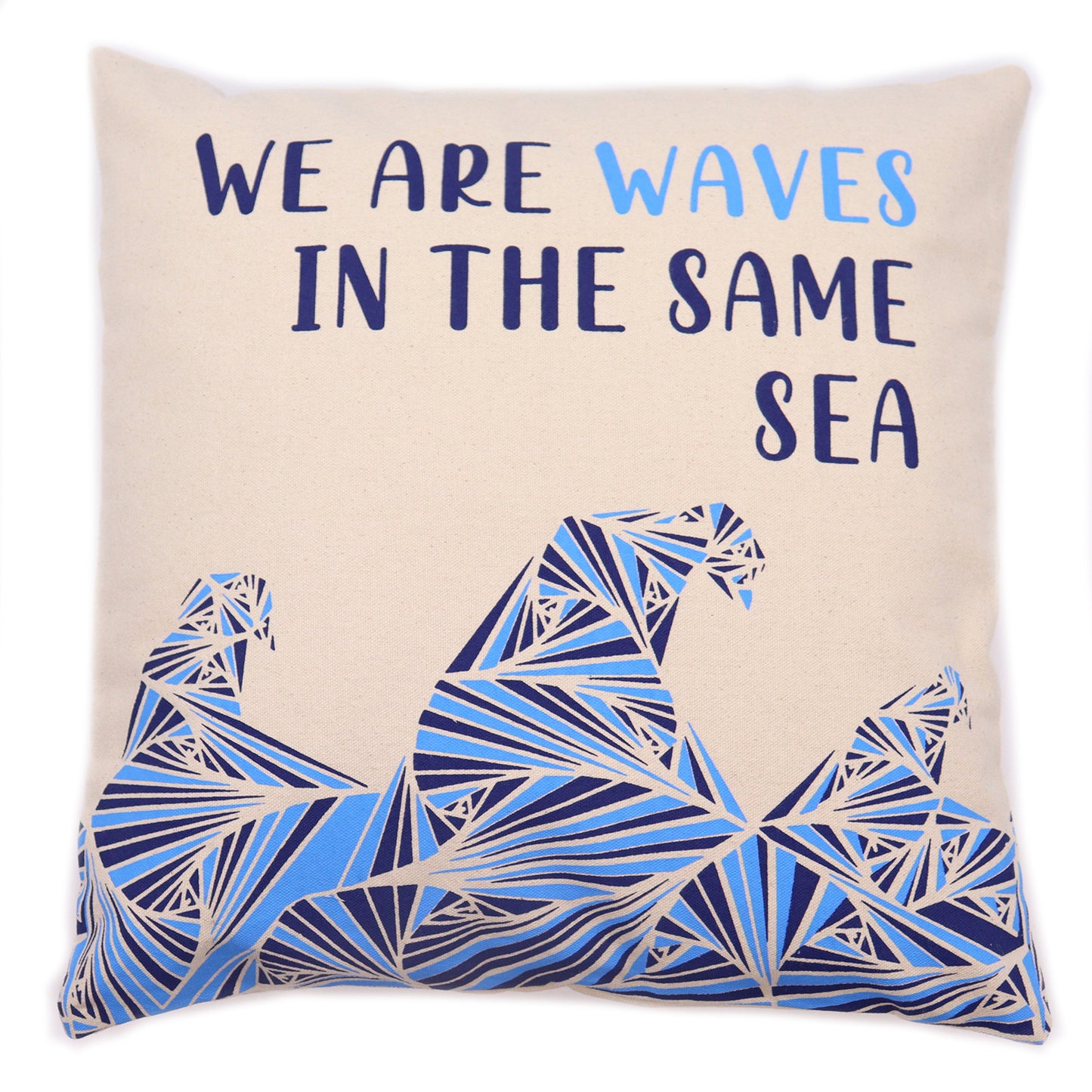 Printed Cotton Cushion Cover - We are Waves - Blue