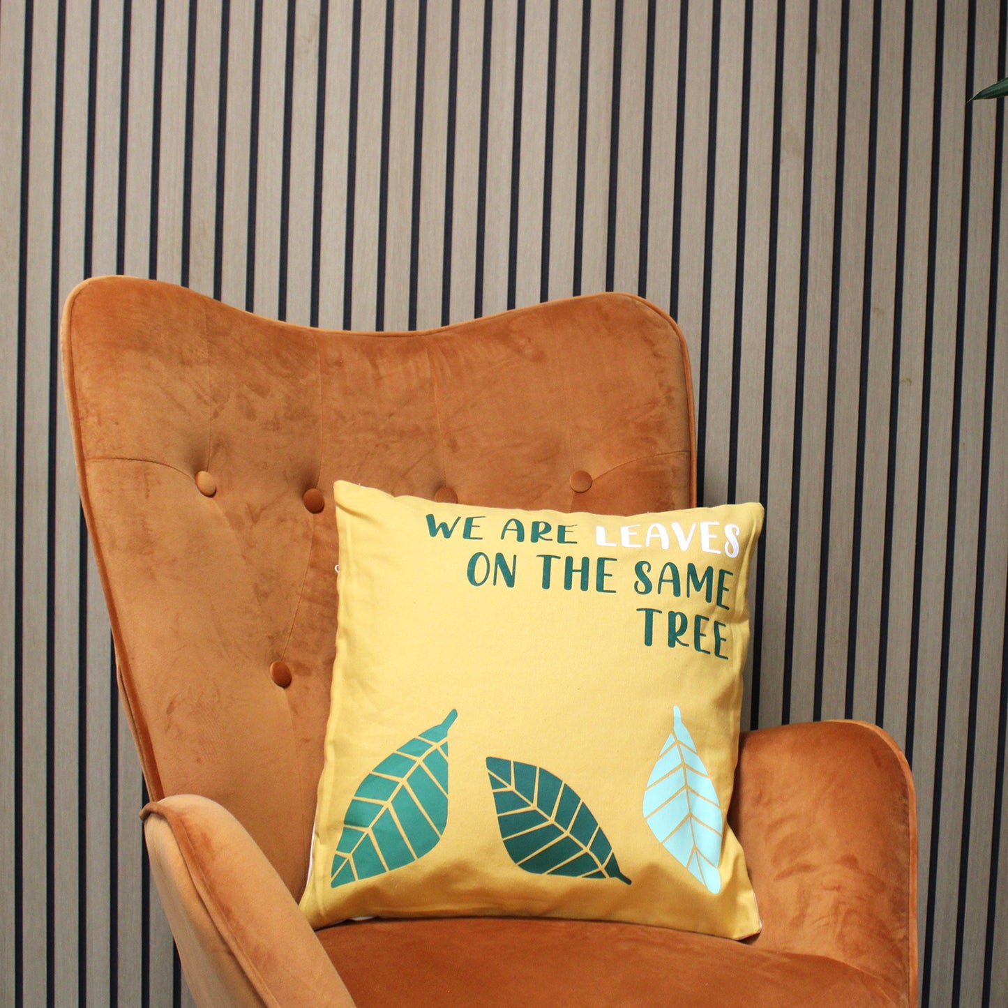 Printed Cotton Cushion Cover - We are Leaves - Yellow