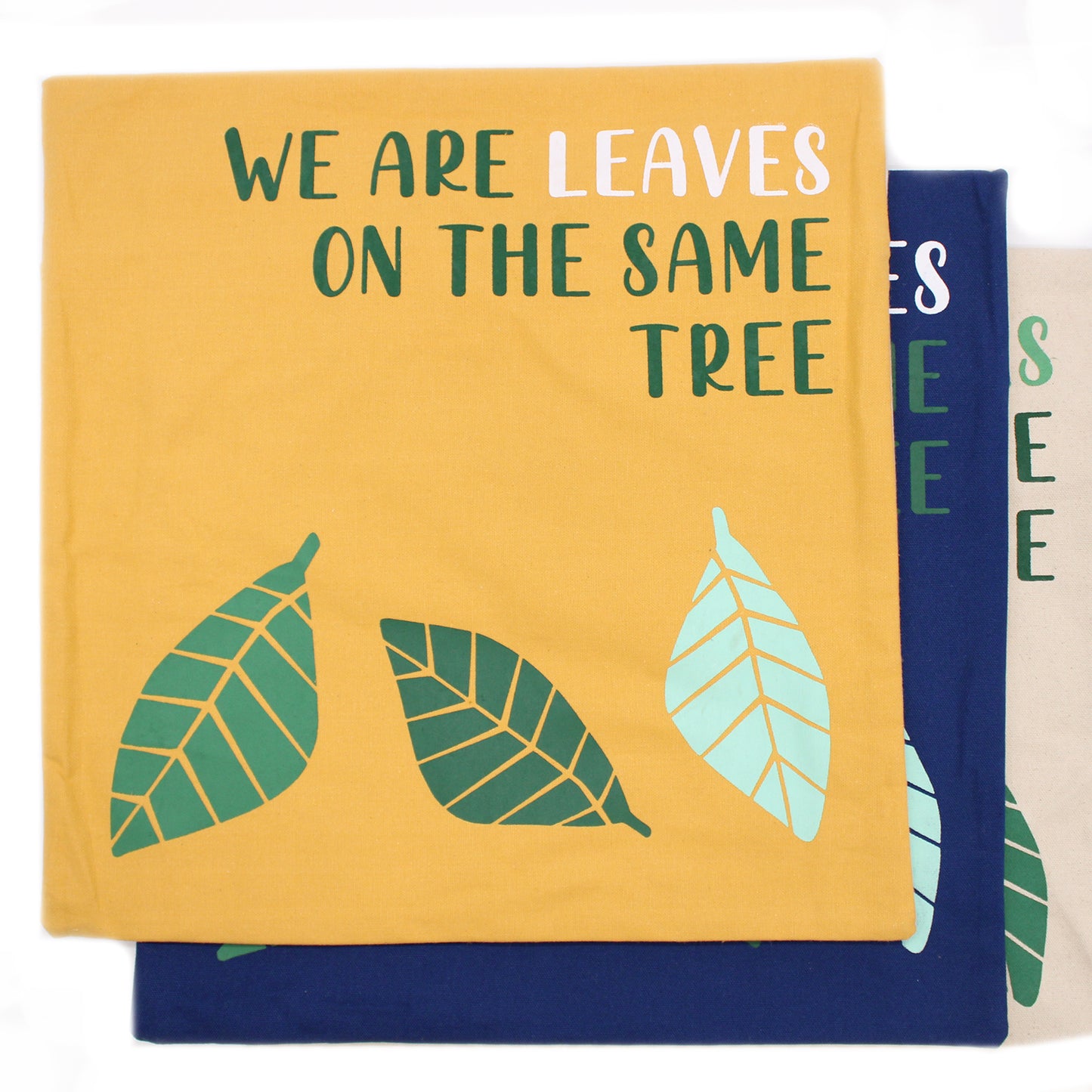 Printed Cotton Cushion Cover - We are Leaves - Natural