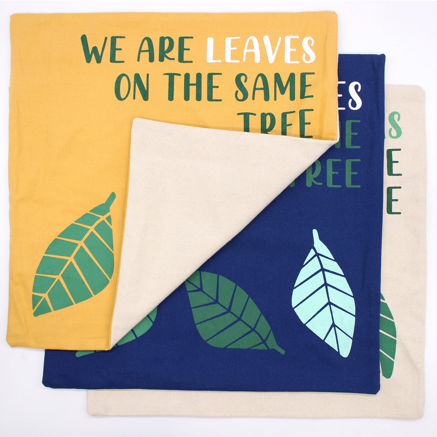 Printed Cotton Cushion Cover - We are Leaves - Yellow