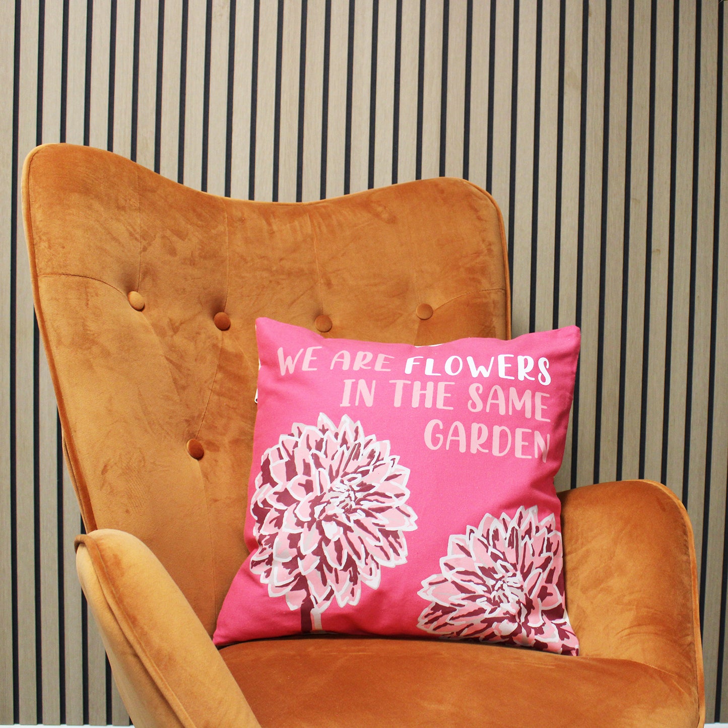 Printed Cotton Cushion Cover - We are Flowers - Olive