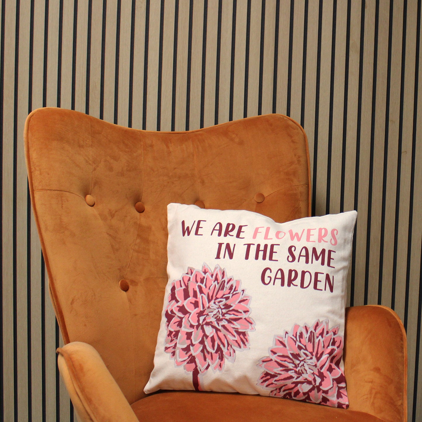 Printed Cotton Cushion Cover - We are Flowers - Olive