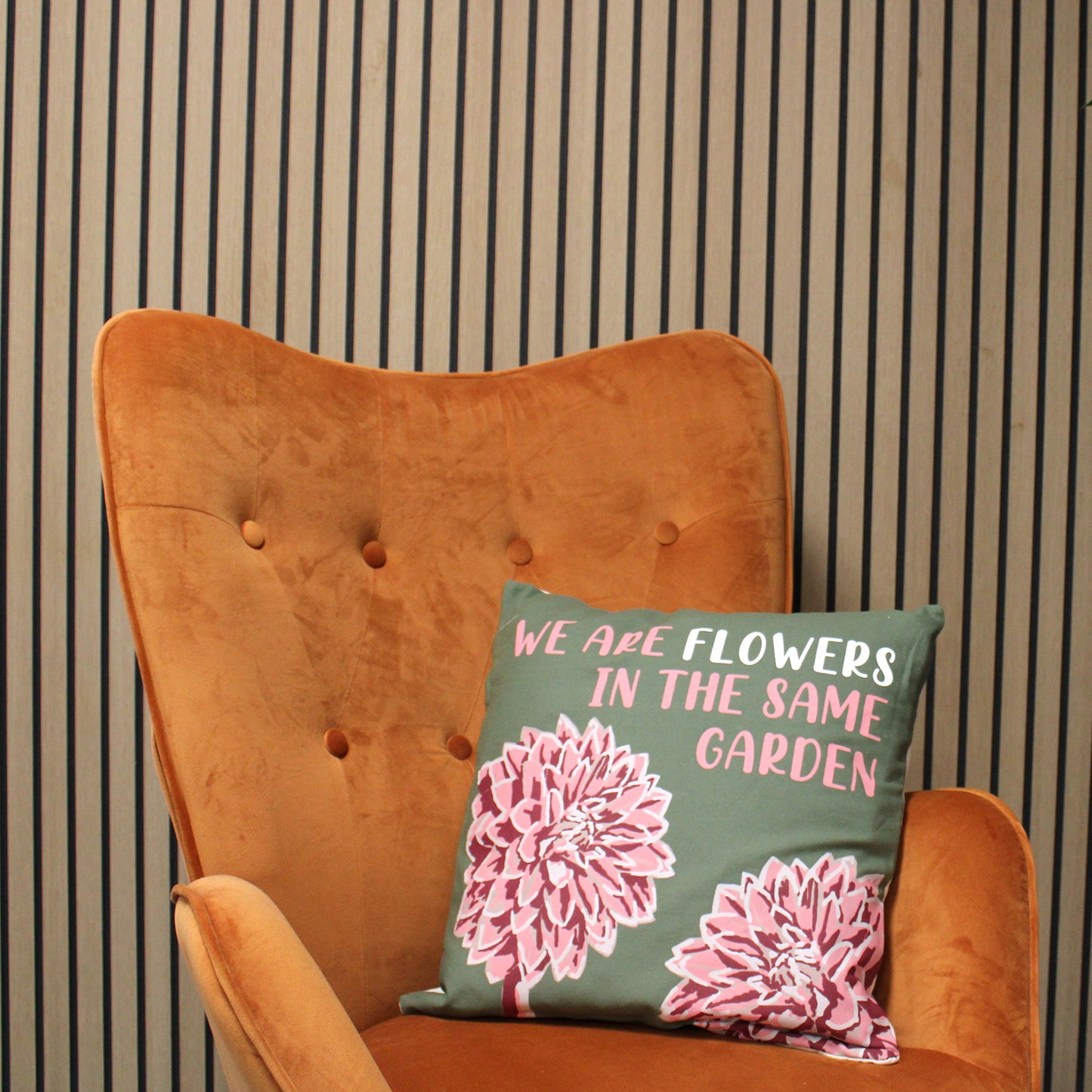 Printed Cotton Cushion Cover - We are Flowers - Olive