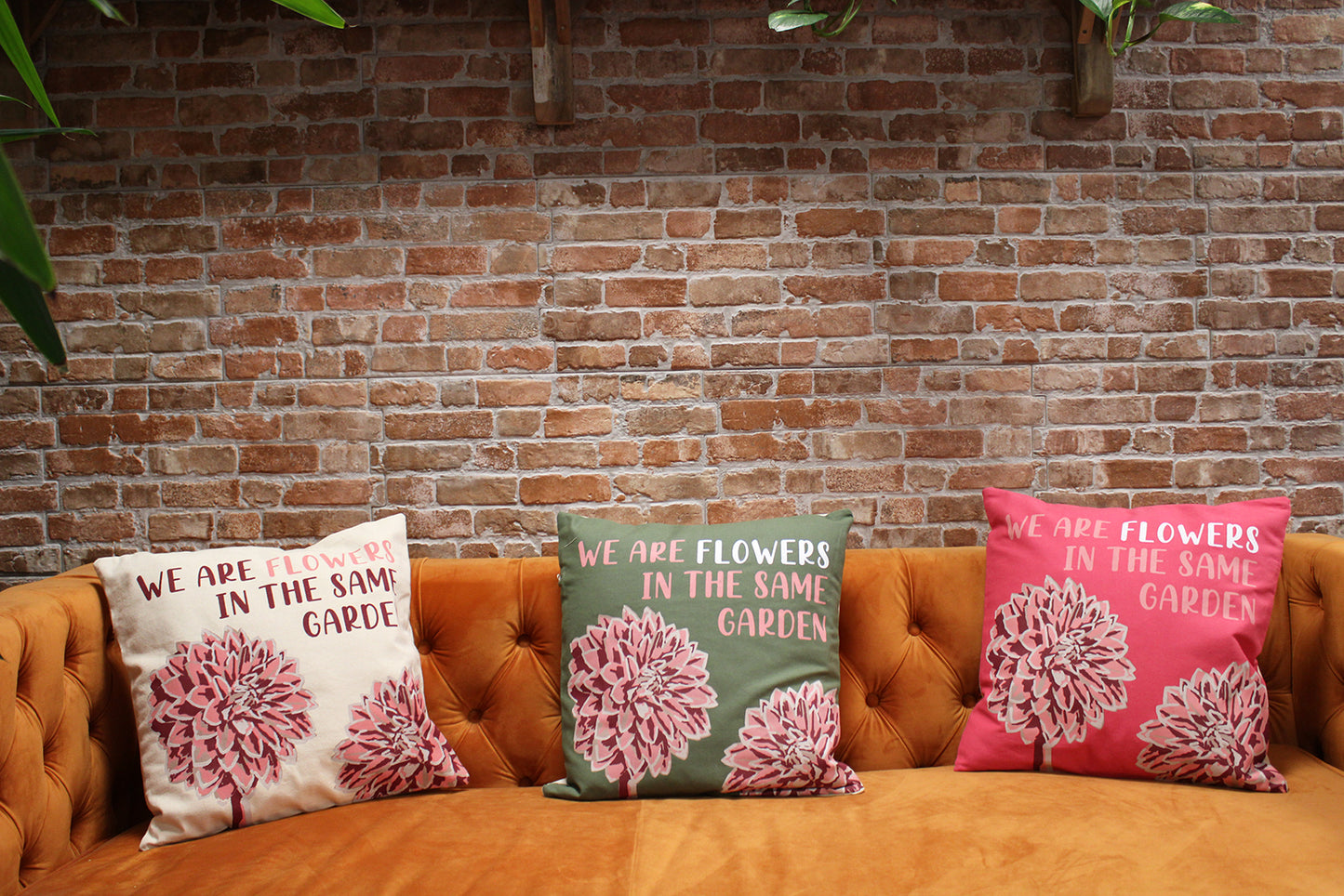 Printed Cotton Cushion Cover - We are Flowers - Pink