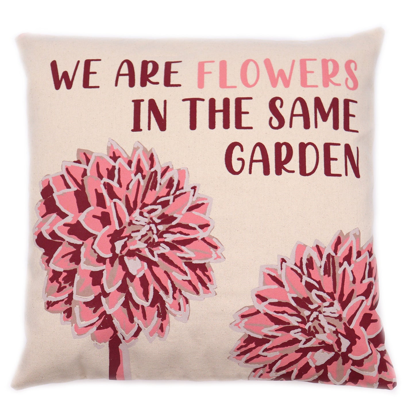 Printed Cotton Cushion Cover - We are Flowers - Pink