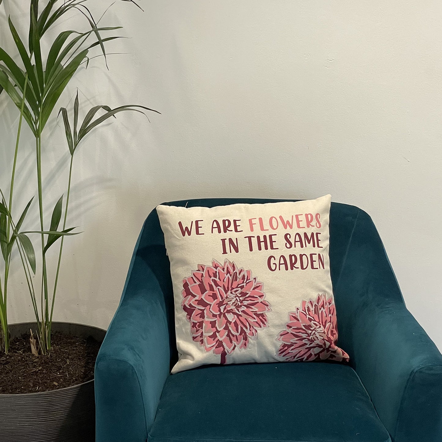 Printed Cotton Cushion Cover - We are Flowers - Pink