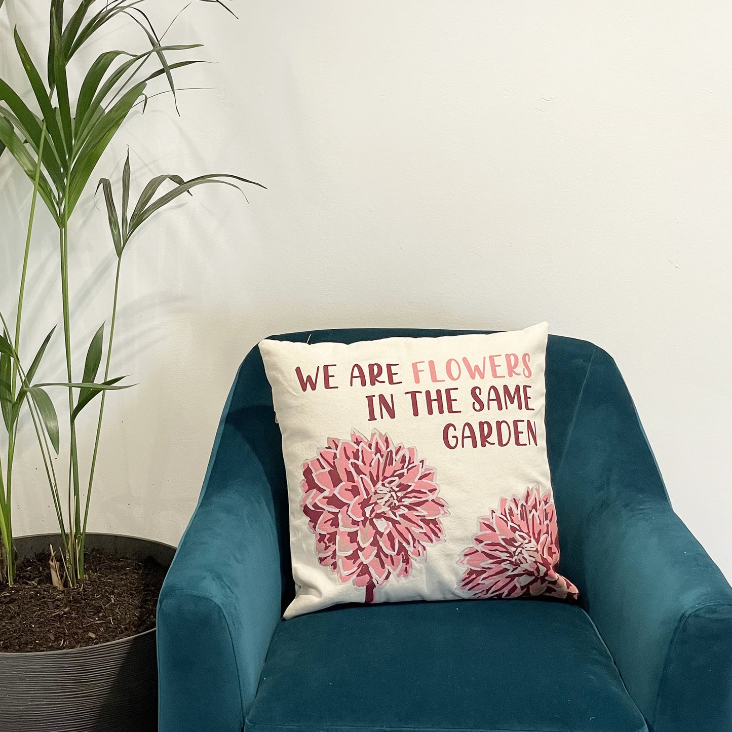 Printed Cotton Cushion Cover - We are Flowers - Pink