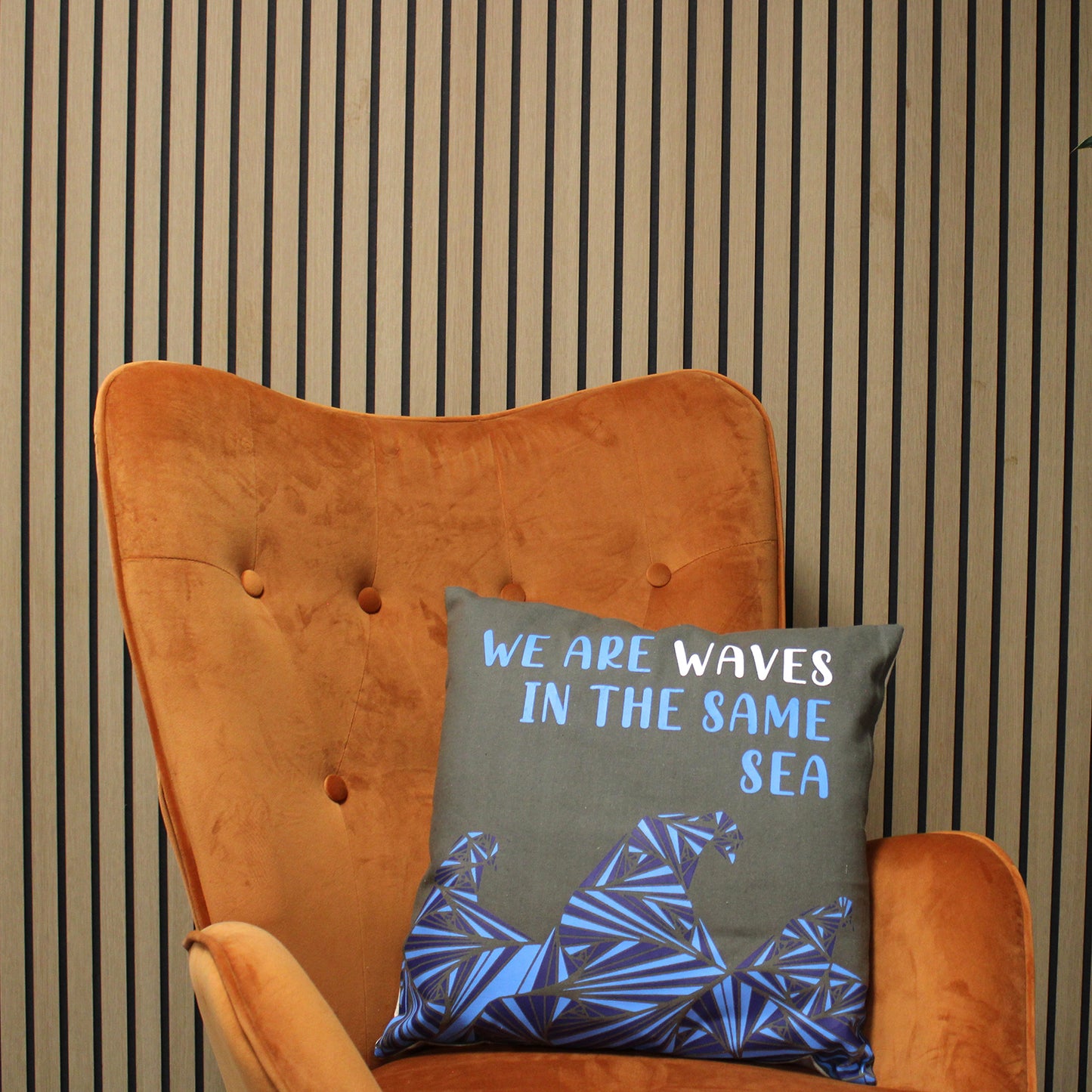 Printed Cotton Cushion Cover - We are Waves - Natural