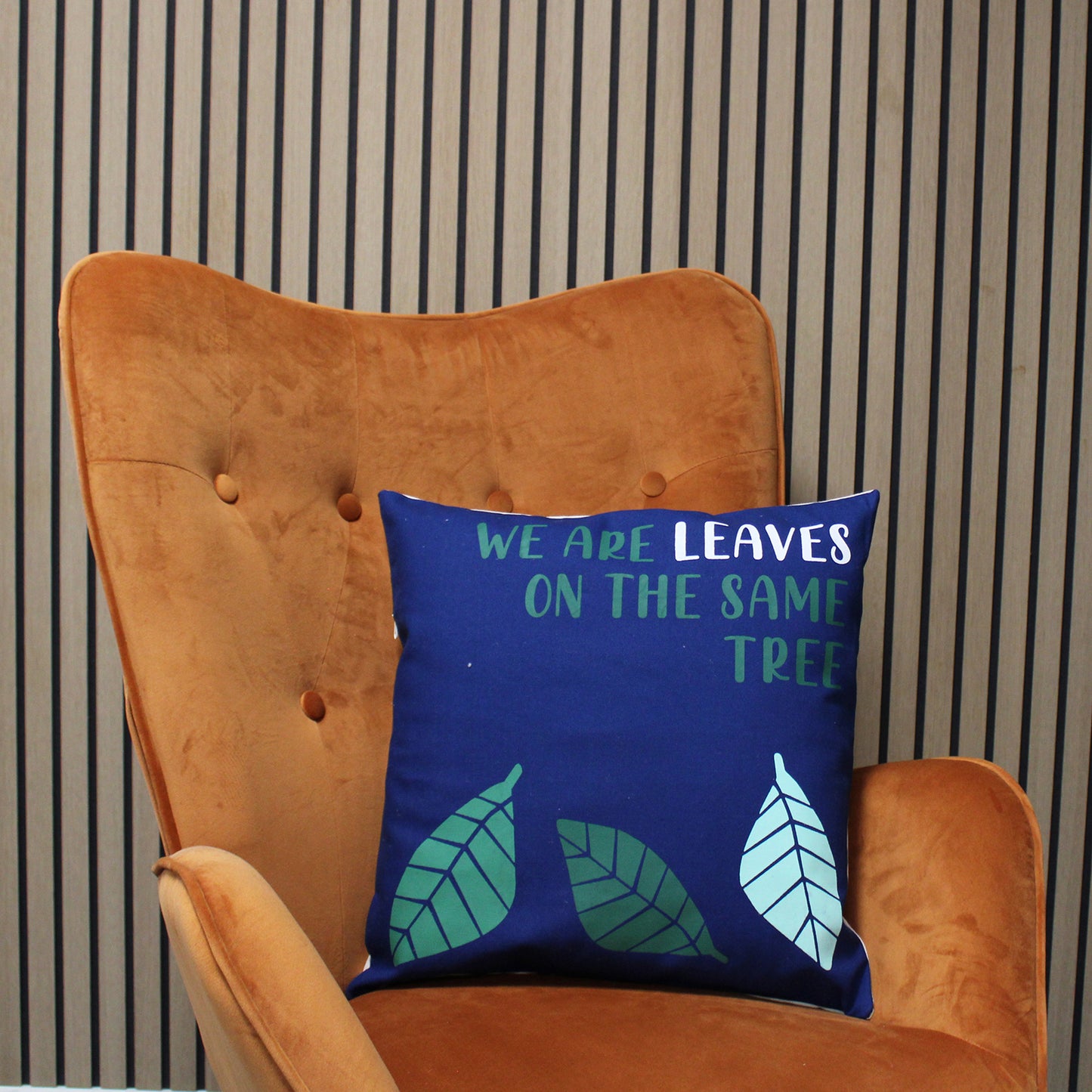 Printed Cotton Cushion Cover - We are Leaves - Natural