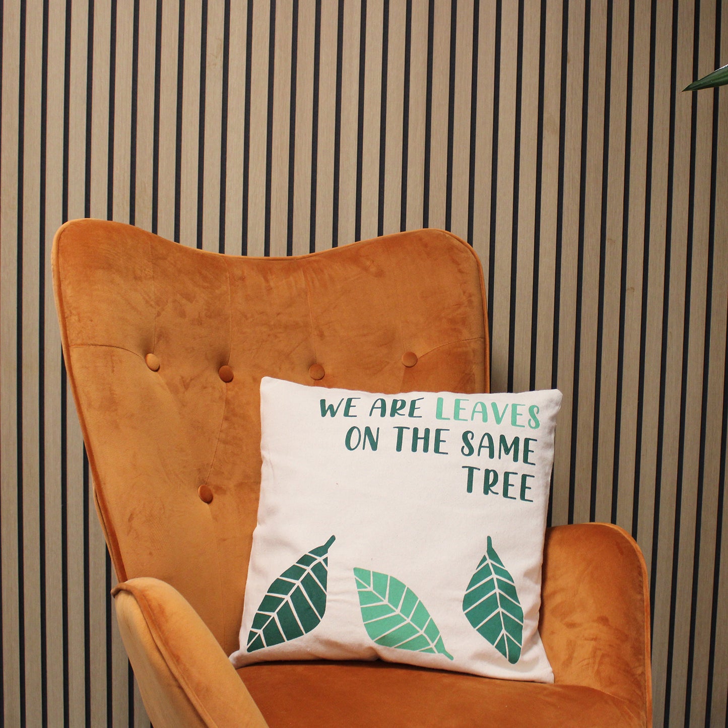 Printed Cotton Cushion Cover - We are Leaves - Yellow