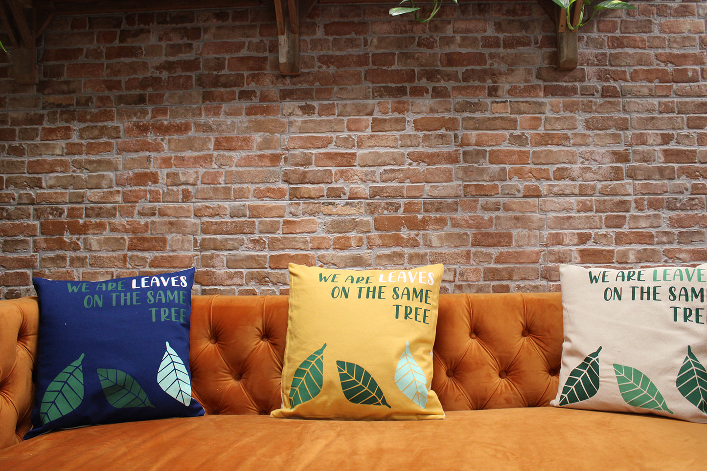 Printed Cotton Cushion Cover - We are Leaves - Natural