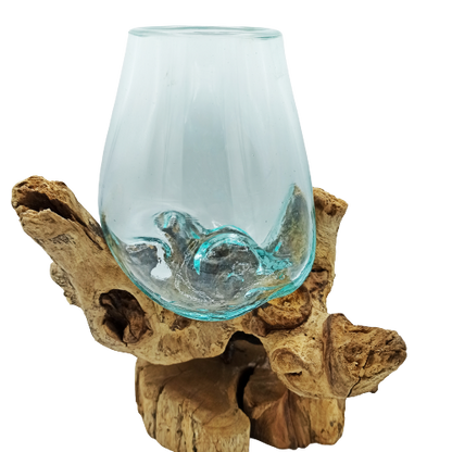Molten Glass on Wood with Stand - Large Bowl