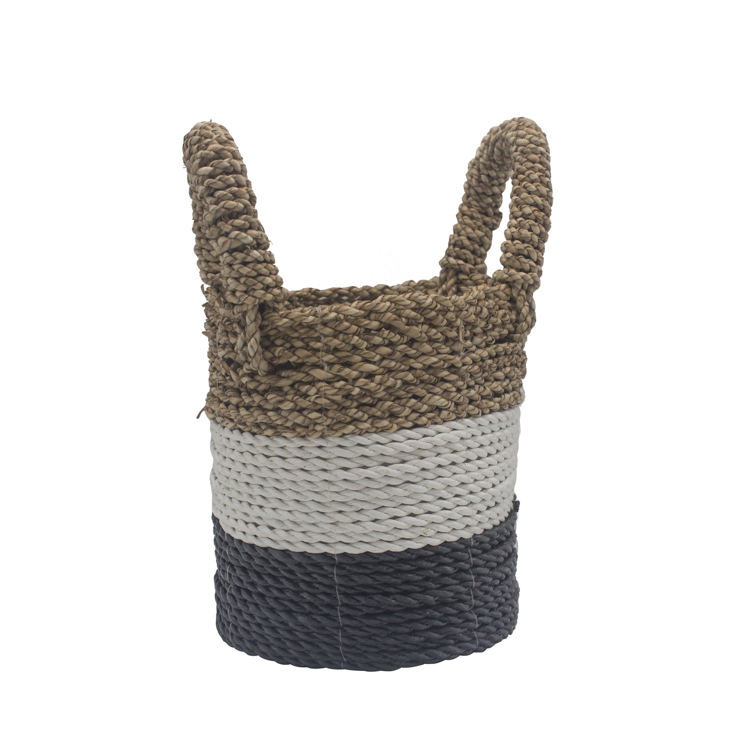 Seagrass Basket Set of 3 - Dark Grey / White / Natural