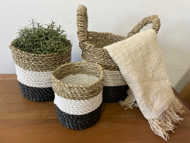 Seagrass Basket Set of 3 - Dark Grey / White / Natural