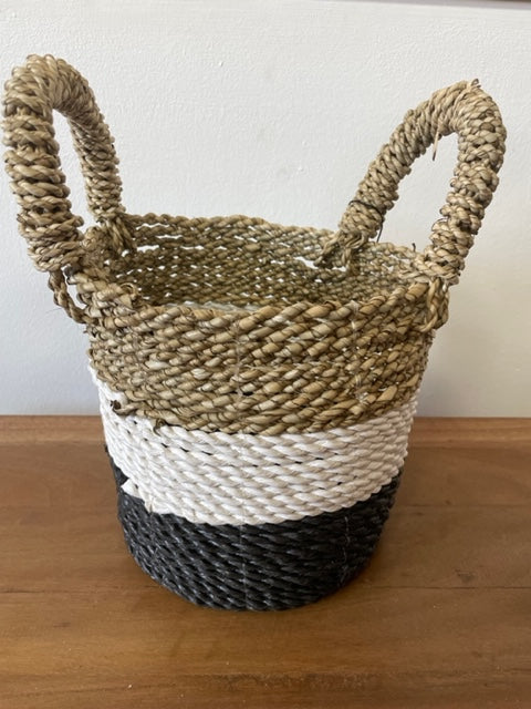 Seagrass Basket Set of 3 - Dark Grey / White / Natural