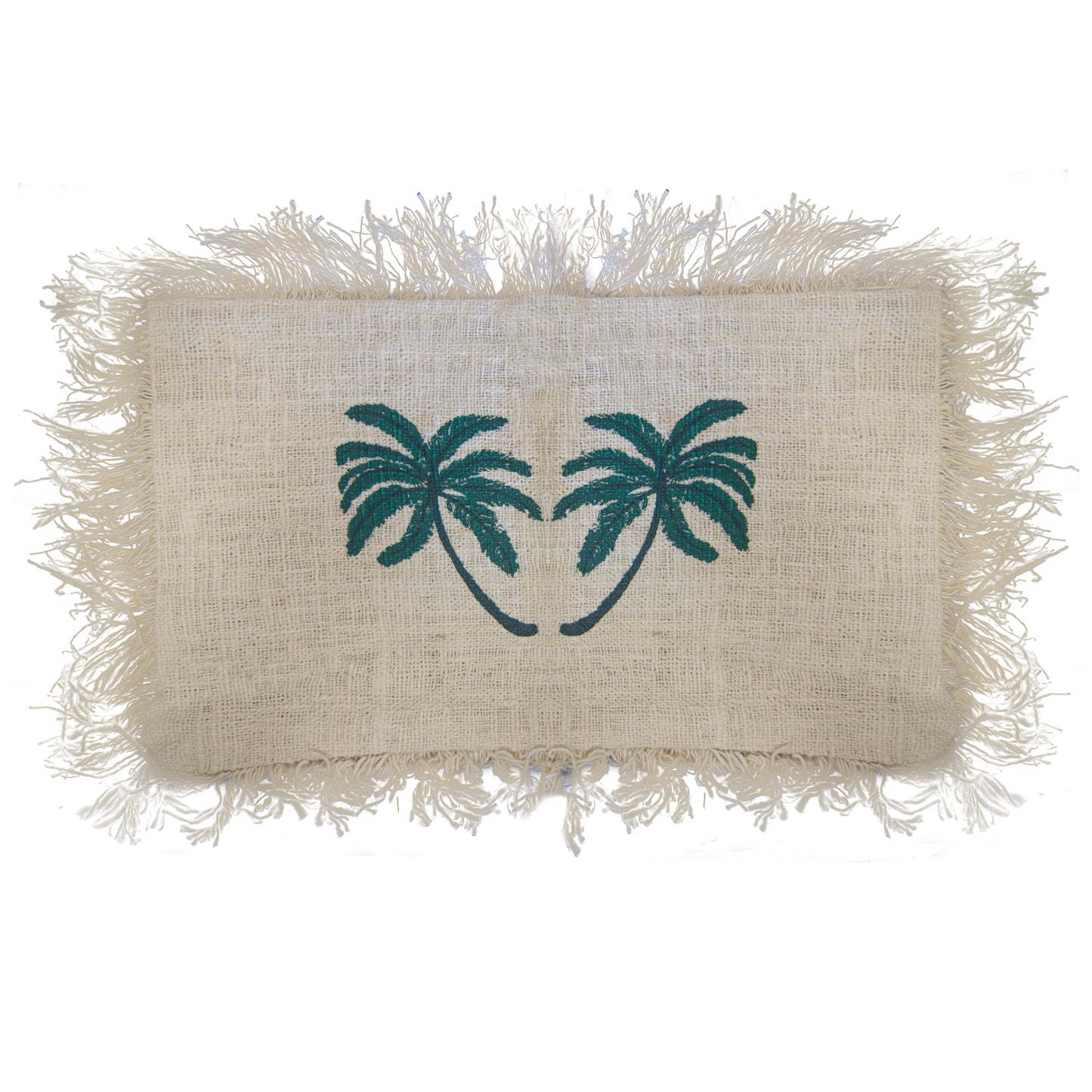 Linen Cushion 30x50cm Palm Tree with Fringe