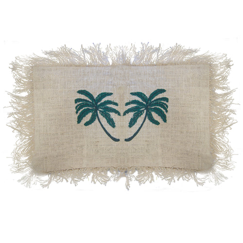 Linen Cushion 30x50cm Palm Tree with Fringe