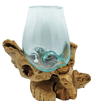 Molten Glass on Wood with Stand - Large Bowl