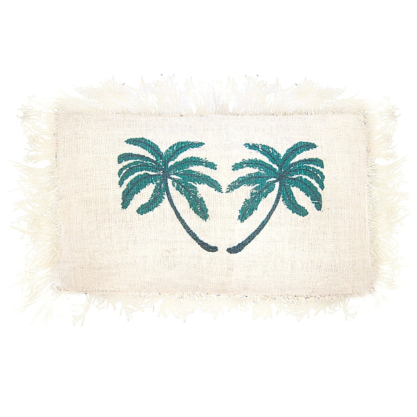 Linen Cushion 30x50cm Palm Tree with Fringe