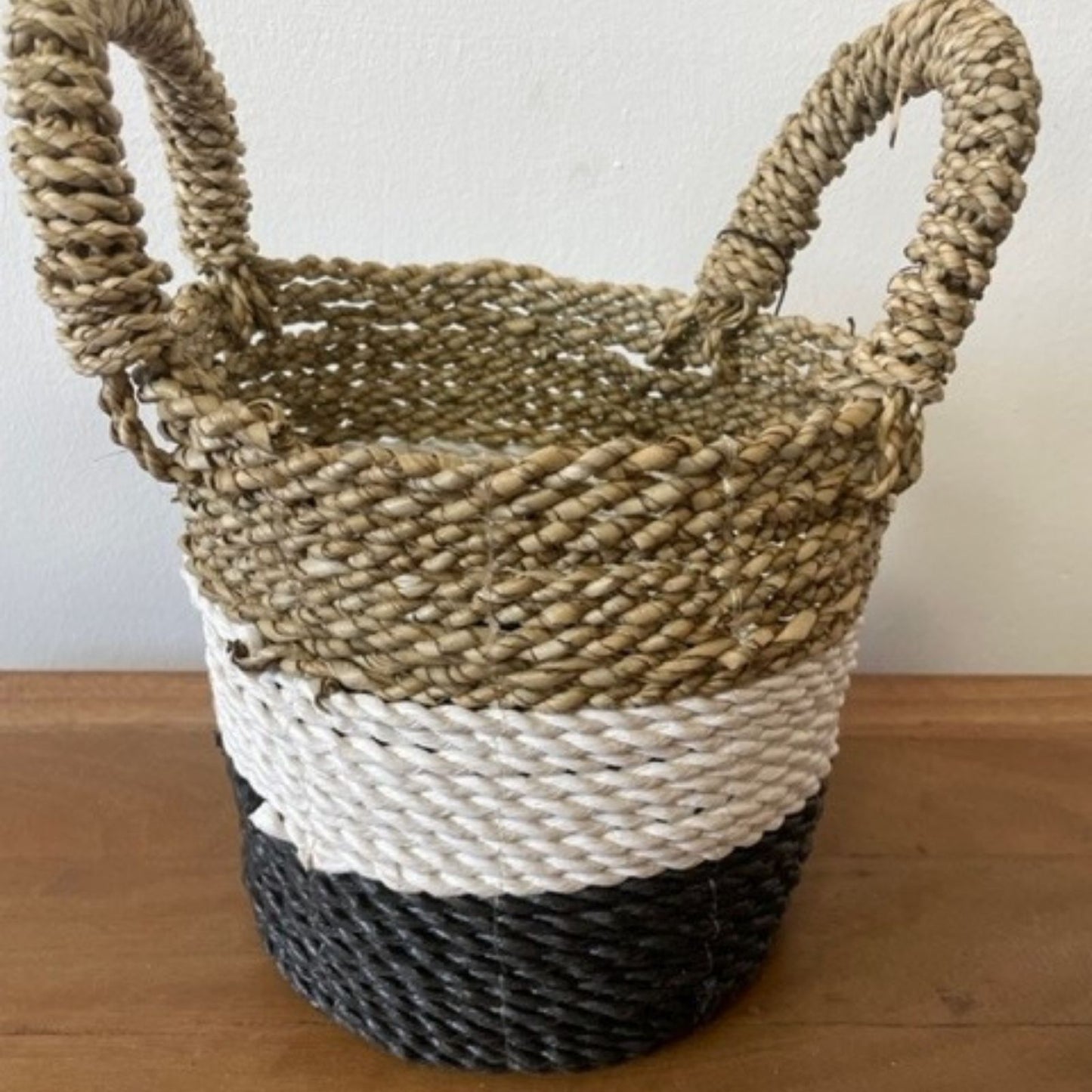 Seagrass Basket Set of 3 - Dark Grey / White / Natural