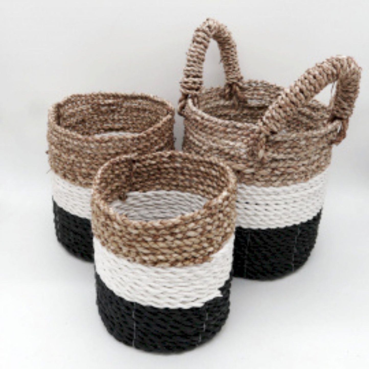 Seagrass Basket Set of 3 - Dark Grey / White / Natural