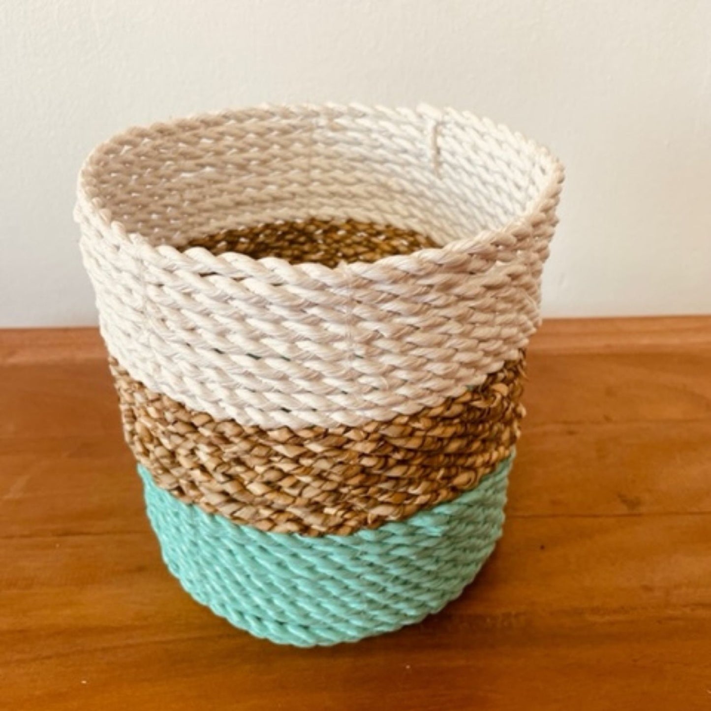 Seagrass Basket Set of 3 - Green / Natural / White