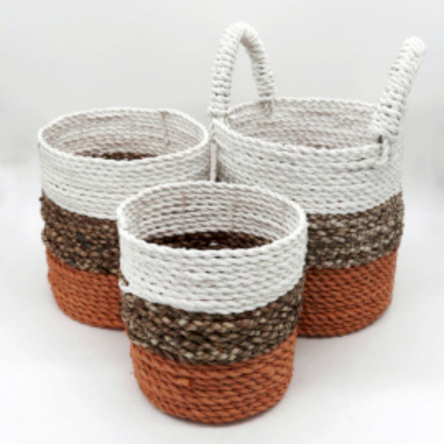 Seagrass Basket Set of 3 - Orange / Natural / White