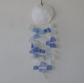 Copis & Glass Drop Windchime - Blue & White Glass