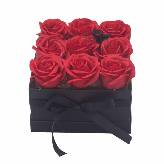 Soap Flower Gift Bouquet - 9 Red Roses - Square