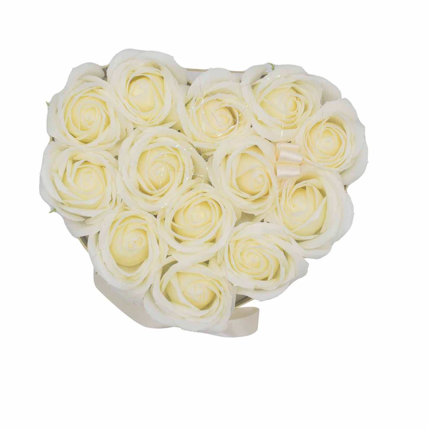 Soap Flower Gift Bouquet - 13 Cream Roses - Heart