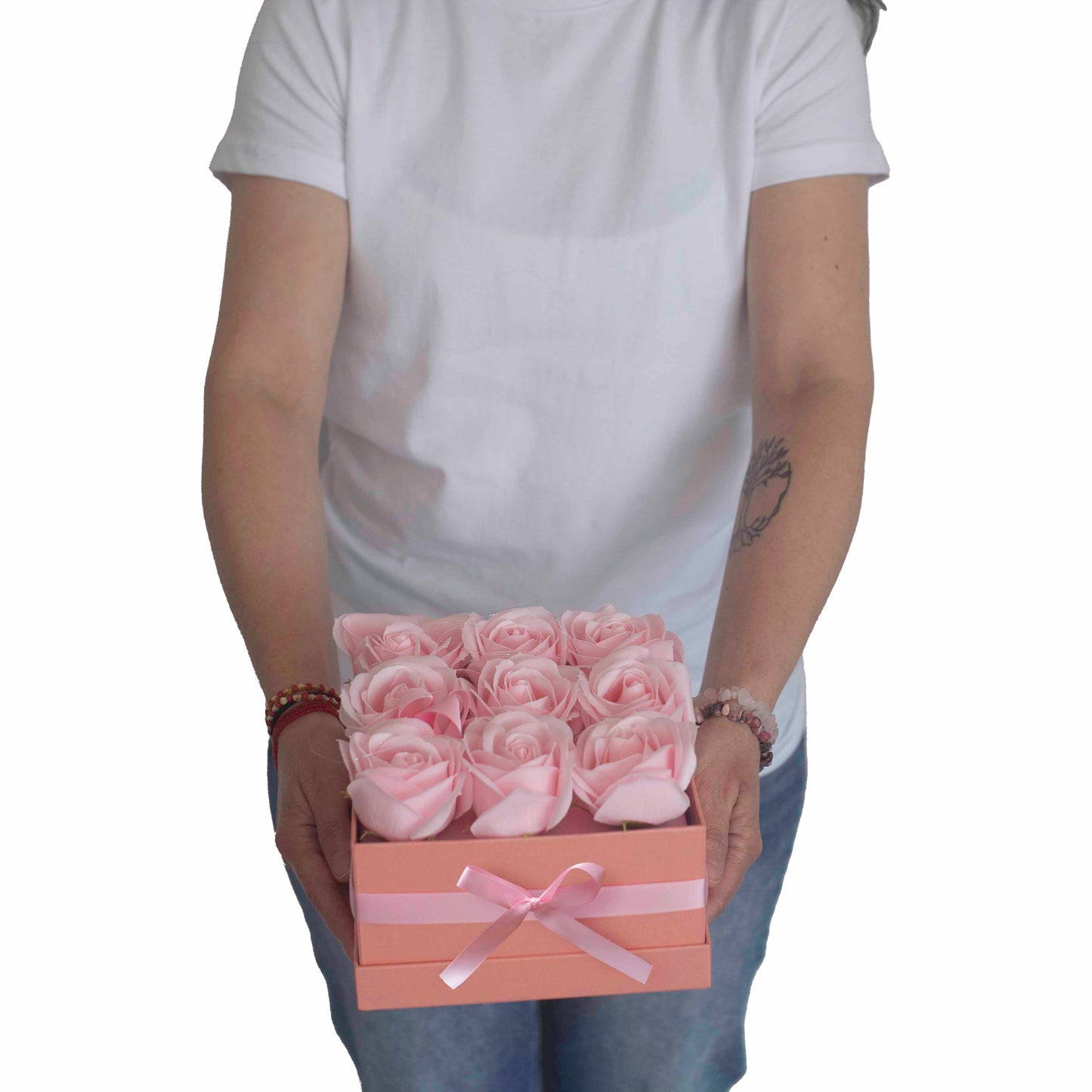 Soap Flower Gift Bouquet - 9 Pink Roses - Square